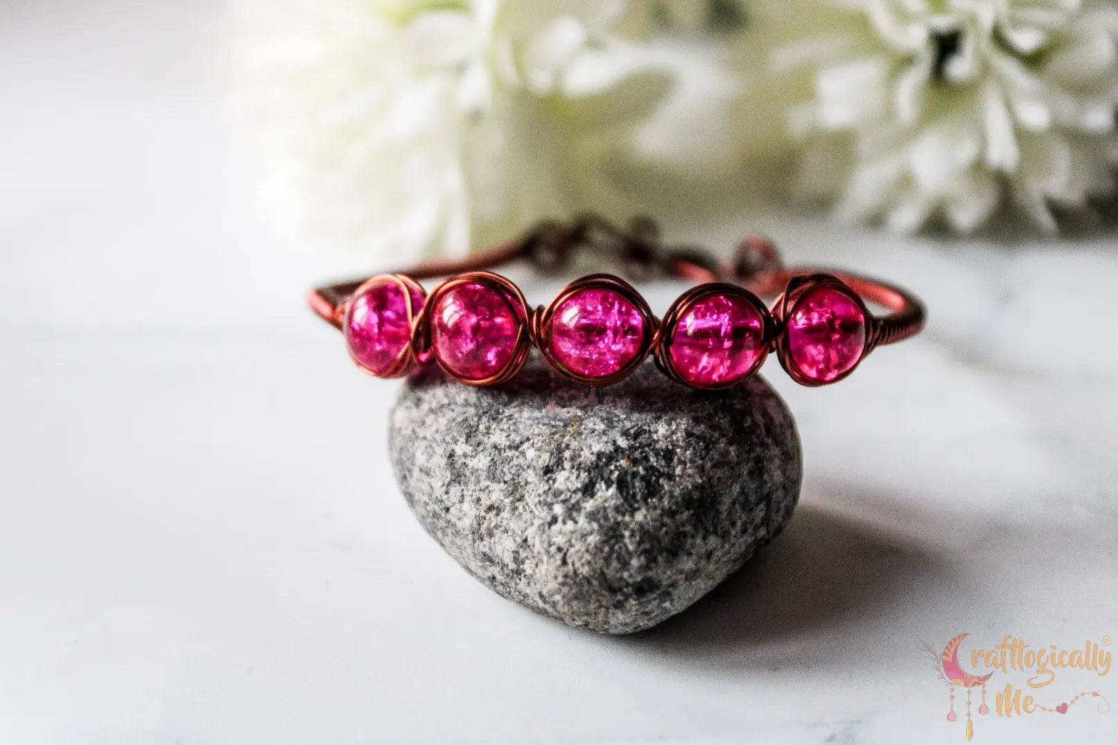 Crackle Bead Cuff Bangle Bracelet – Handmade Wire Jewelry