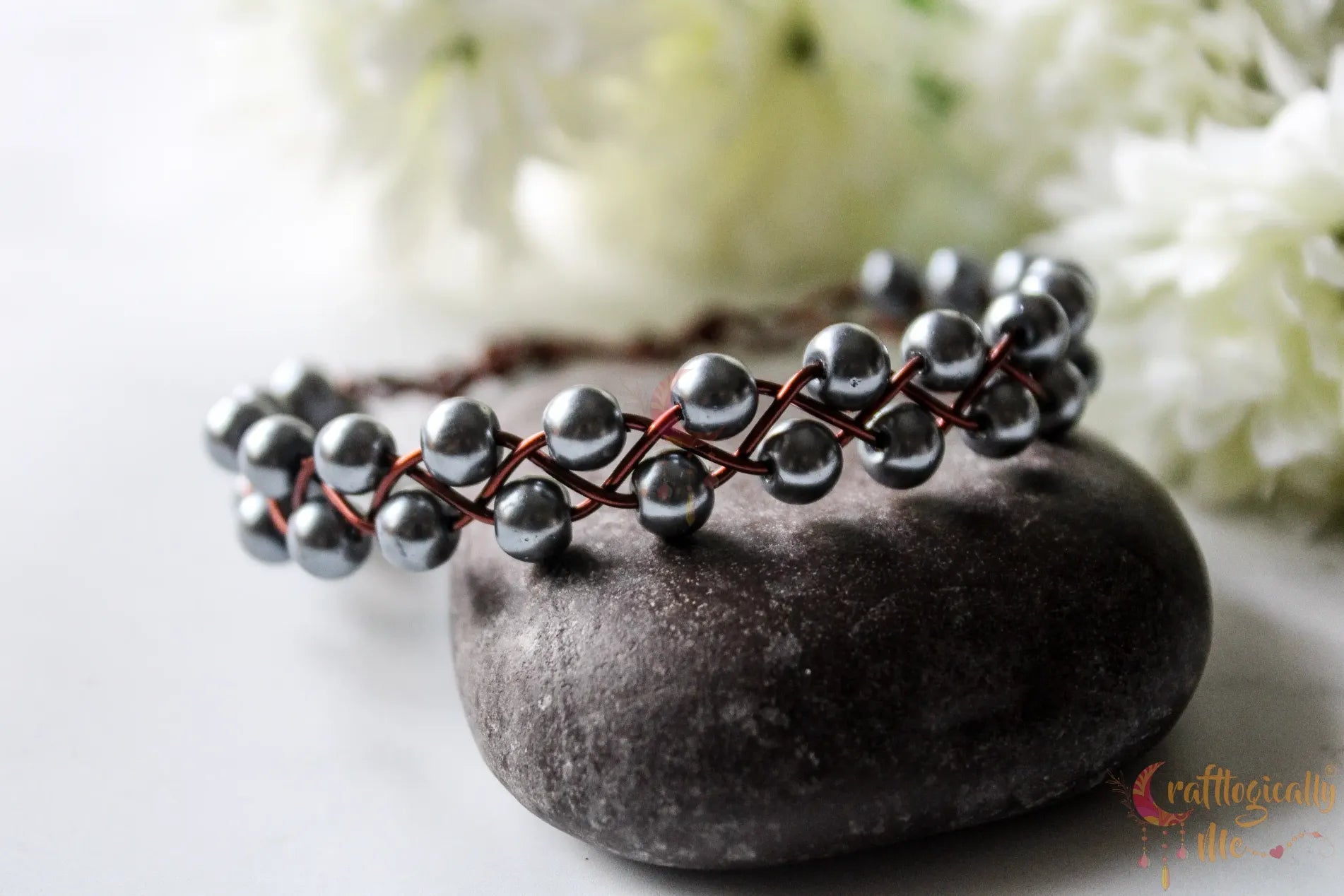 Two Layer Braided Bead Bracelet Cuff – Handmade Wire Jewelry