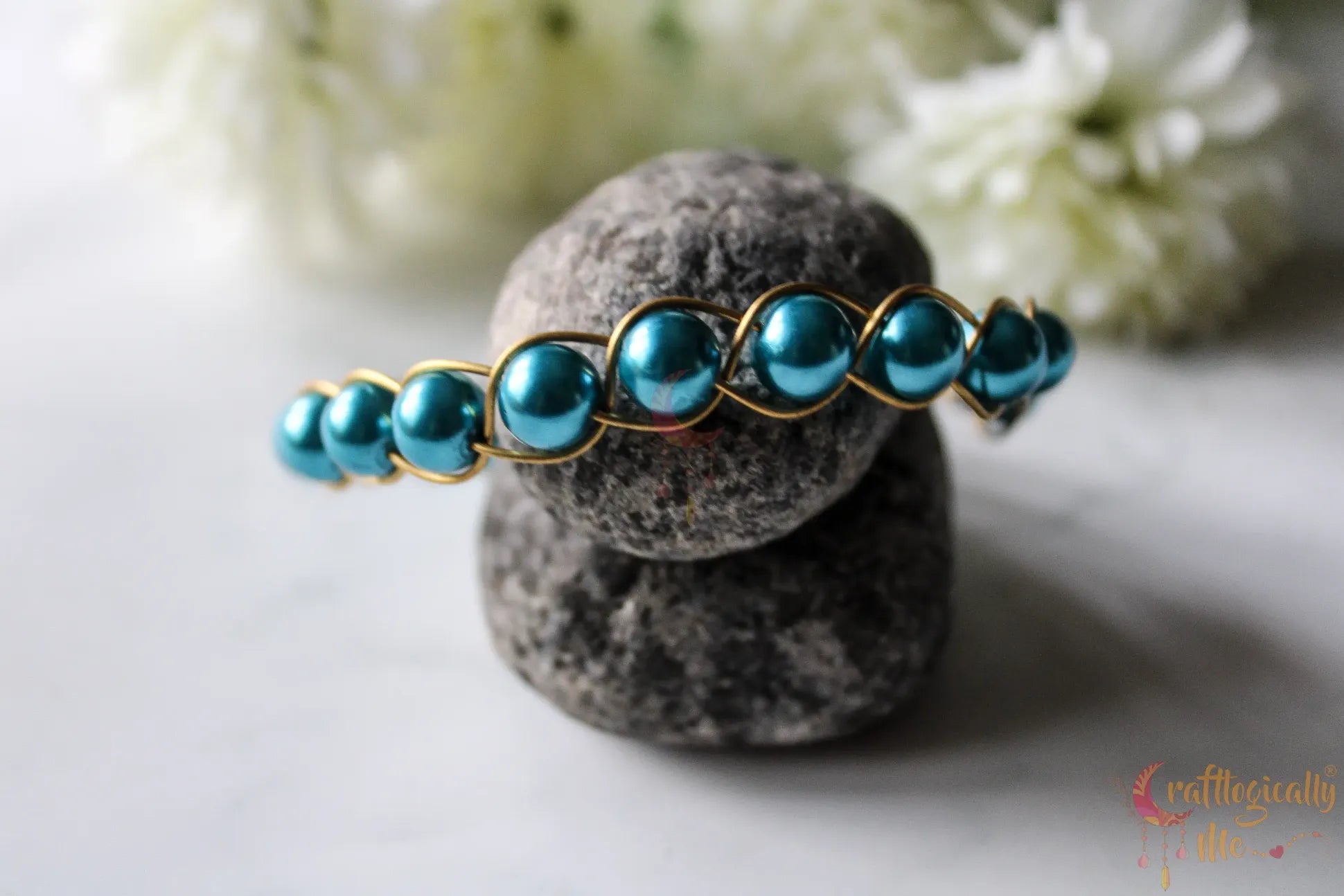 Braided Single Layer Bead Bracelet Cuff – Handmade Wire Jewelry