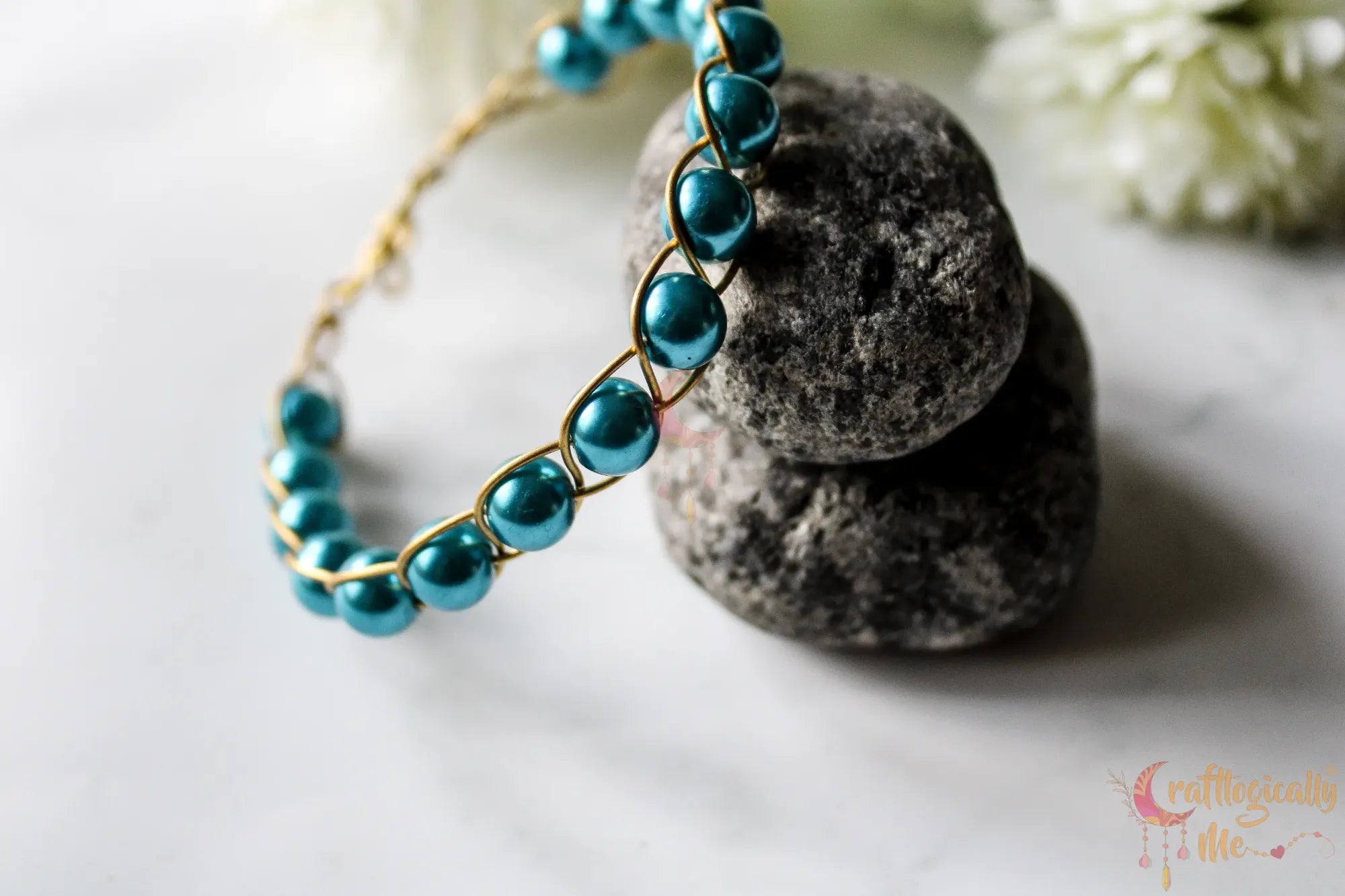 Braided Single Layer Bead Bracelet Cuff – Handmade Wire Jewelry