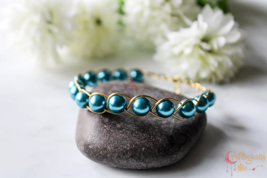 Braided Single Layer Bead Bracelet Cuff – Handmade Wire Jewelry
