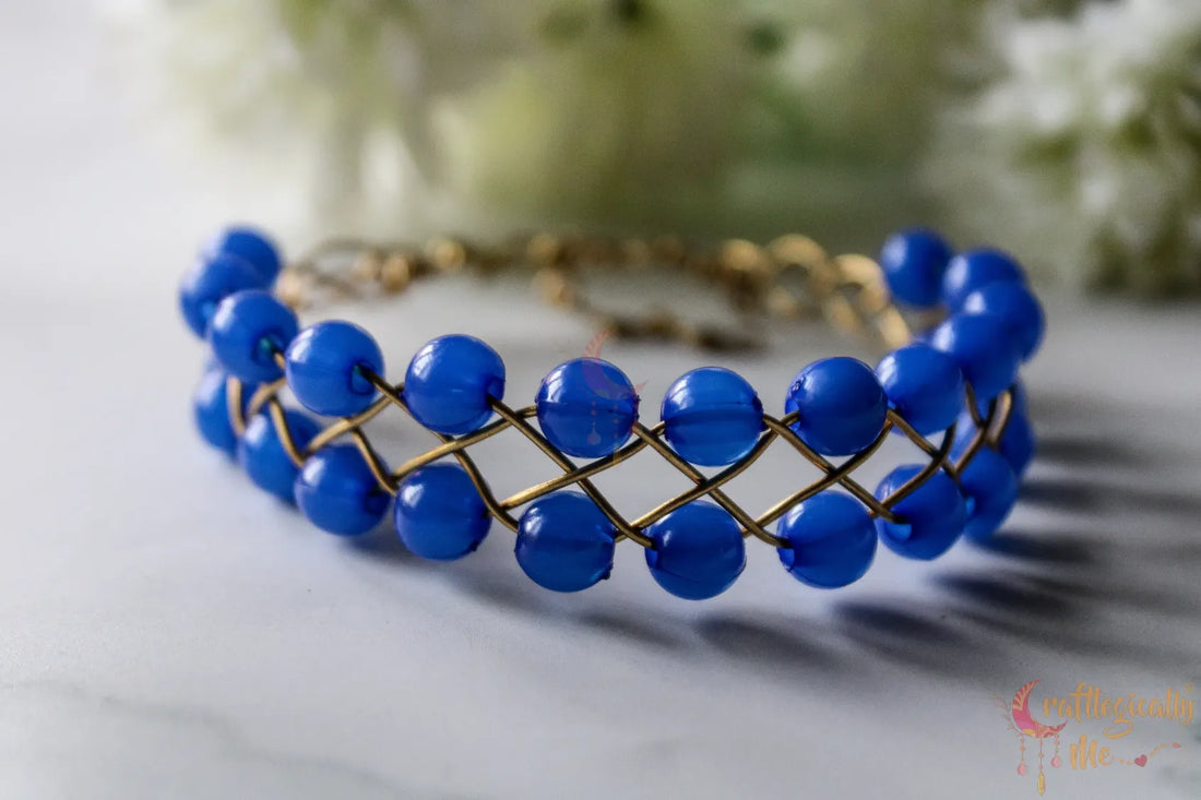 Two Layer Double Braided Bead Bracelet Cuff – Handmade Wire Jewelry