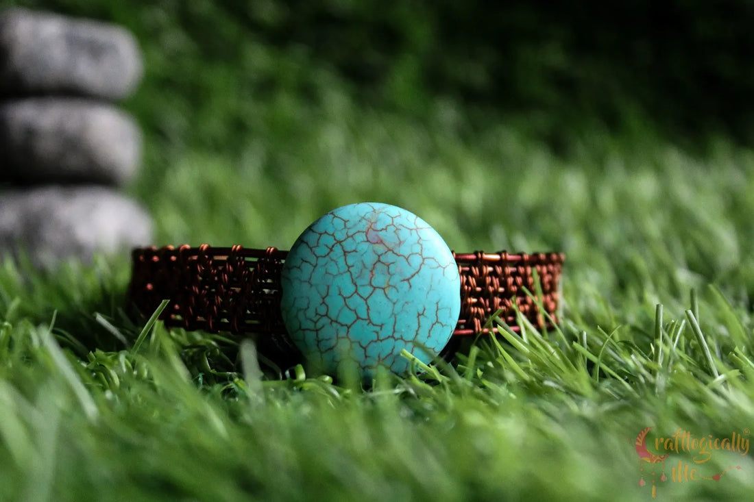 Diamond Woven Flat Howlite Cuff Bangle Bracelet – Handmade Wire Jewelry