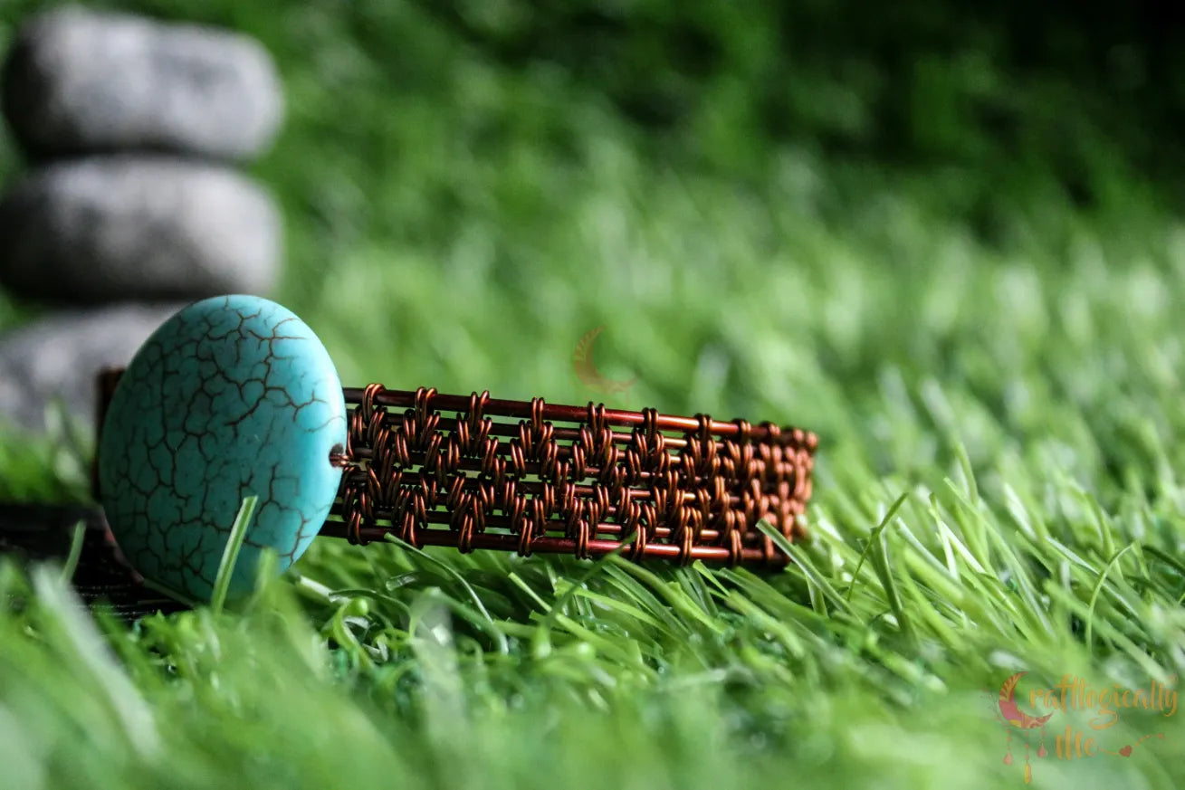 Diamond Woven Flat Howlite Cuff Bangle Bracelet – Handmade Wire Jewelry