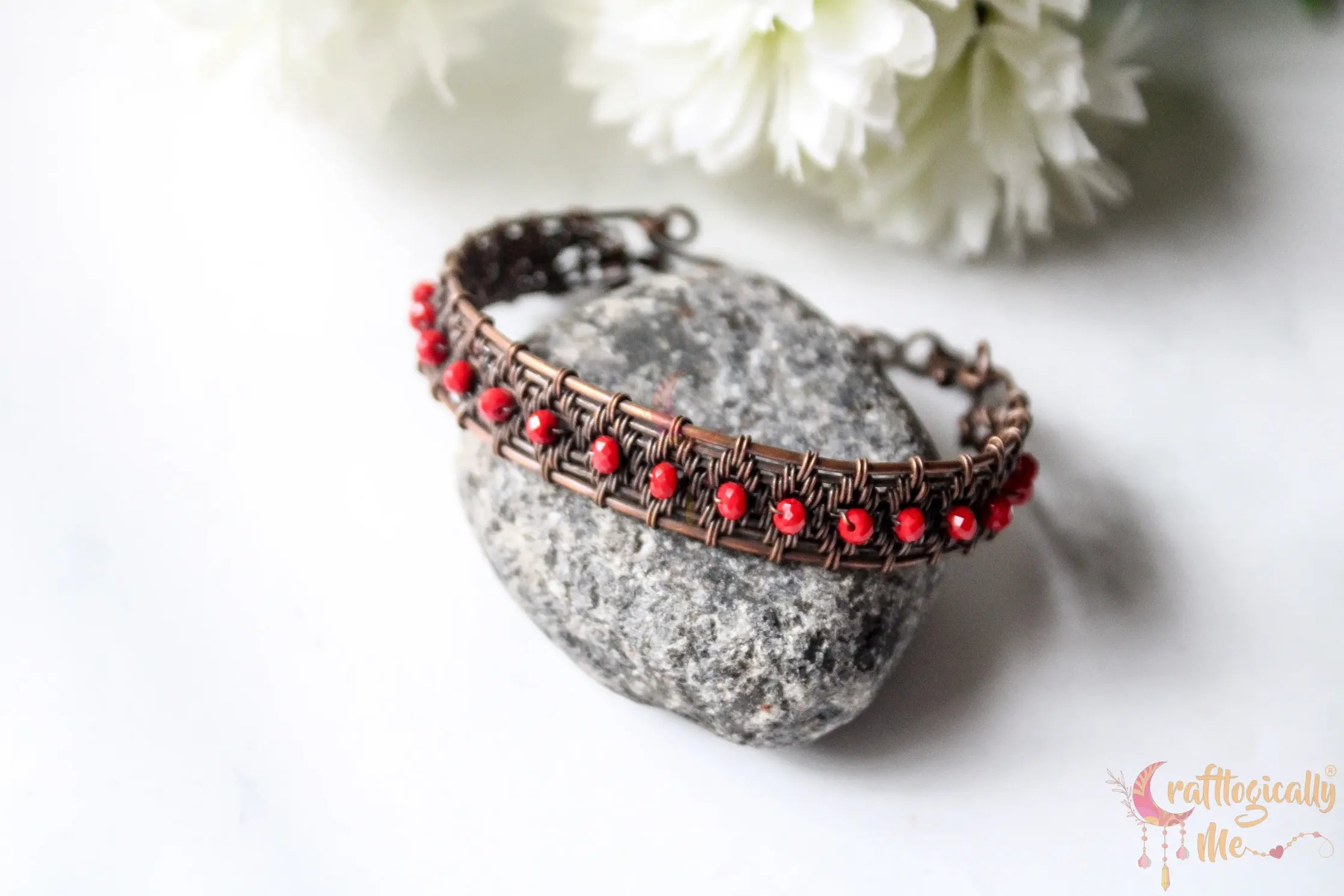 Diamond Woven Crystal Bead Cuff Bangle Bracelet – Handmade Wire Jewelry