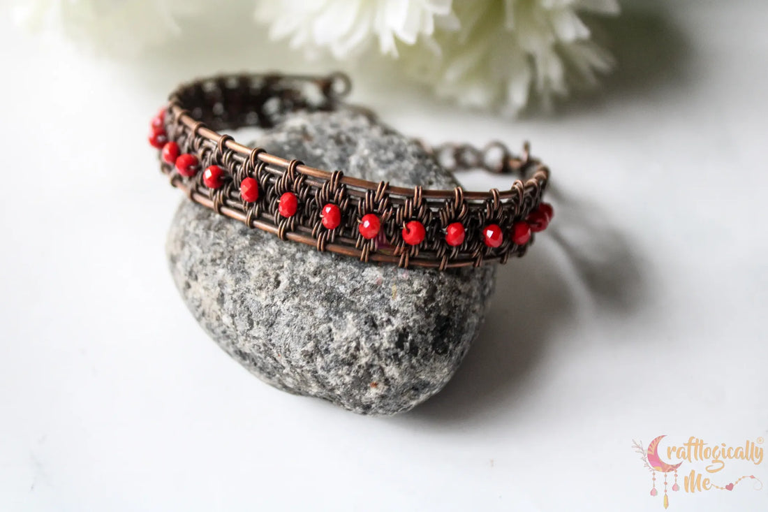 Diamond Woven Crystal Bead Cuff Bangle Bracelet – Handmade Wire Jewelry