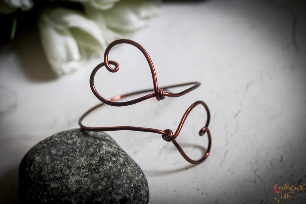 Double Heart Bracelet Cuff – Handmade Wire Jewelry