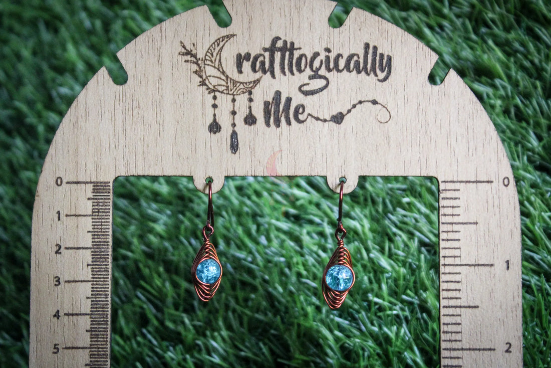 Crackled Glass Double Herringbone Earrings – Handmade Wire Wrapped Jewelry