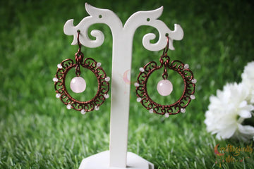 Wire Hoop with Bead Drop Earrings - Handmade Dangle Jewelry