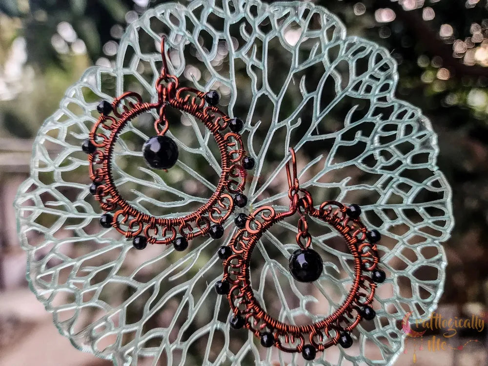 Wire Hoop with Bead Drop Earrings - Handmade Dangle Jewelry