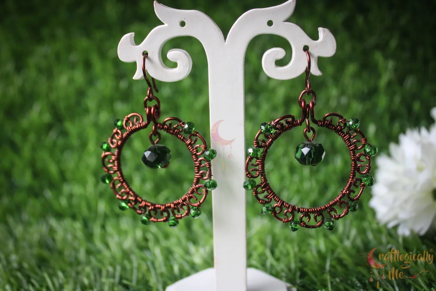 Wire Hoop with Bead Drop Earrings - Handmade Dangle Jewelry