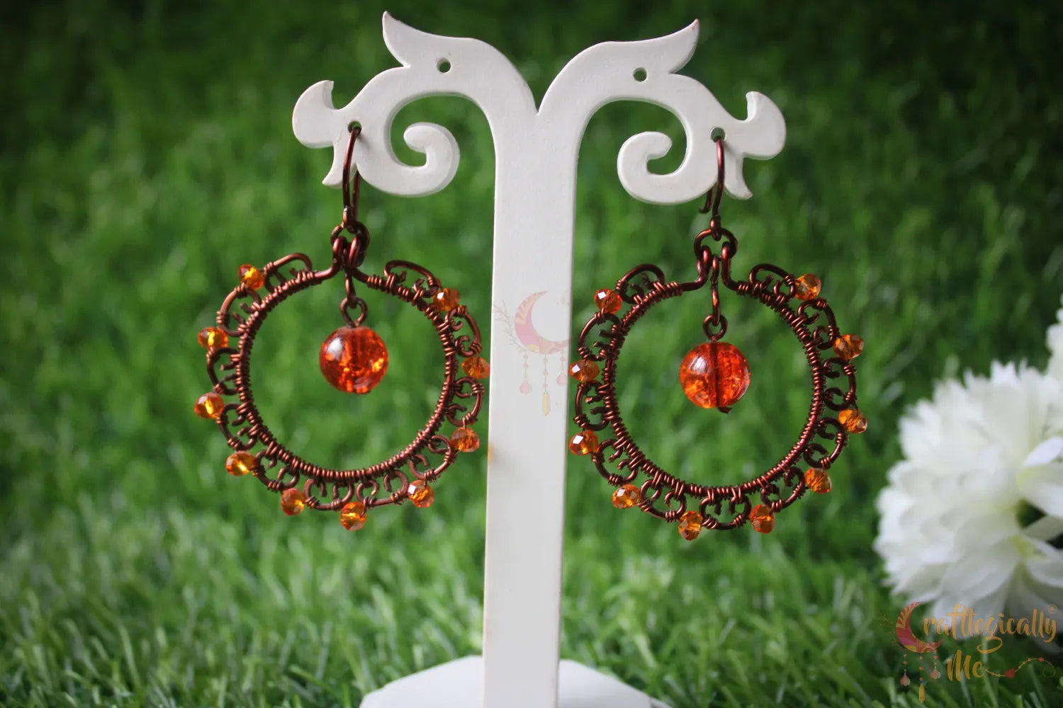 Wire Hoop with Bead Drop Earrings - Handmade Dangle Jewelry