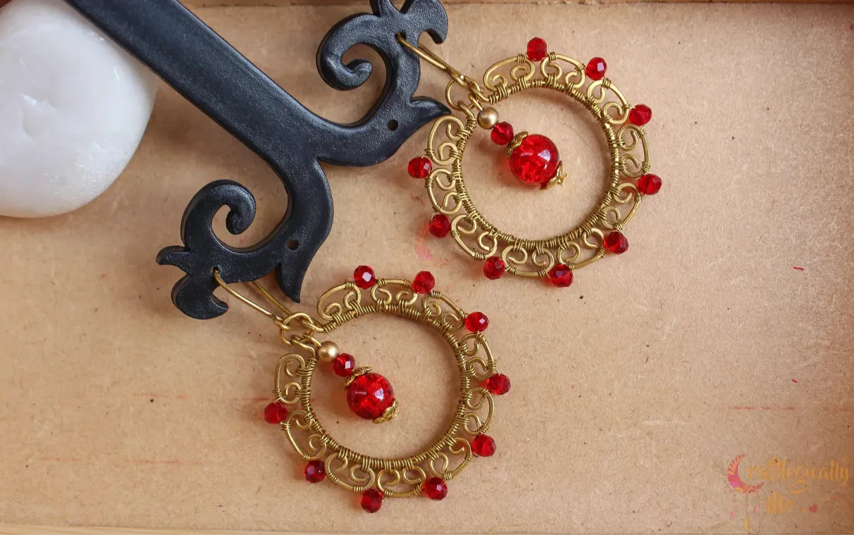 Wire Hoop with Bead Drop Earrings - Handmade Dangle Jewelry