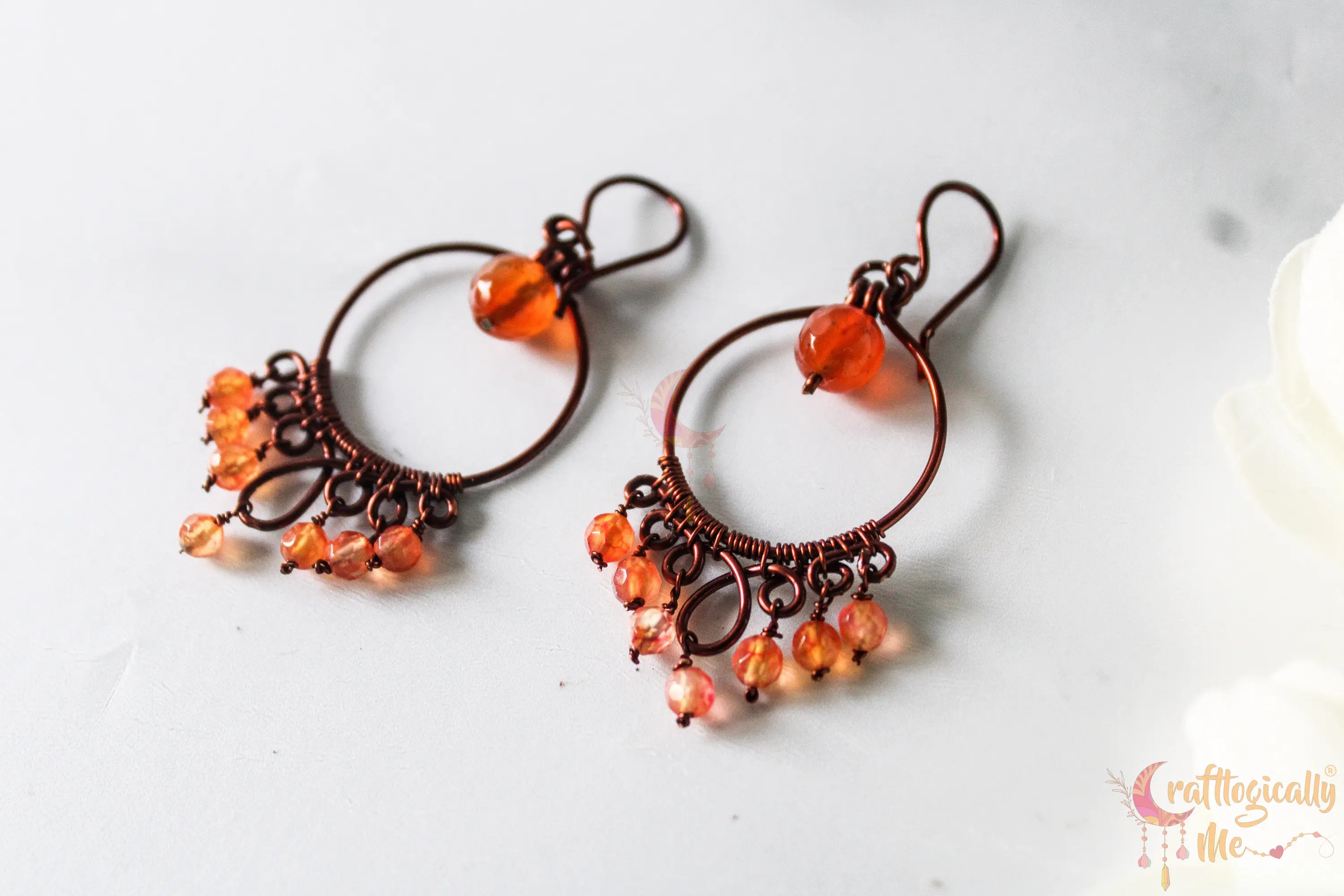 Agate Loop and Bead Drop Earrings - Handmade Wire & Gemstone Jewelry