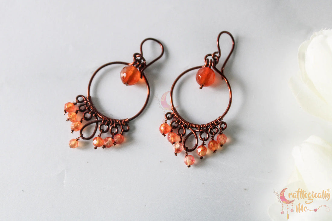 Agate Loop and Bead Drop Earrings - Handmade Wire & Gemstone Jewelry