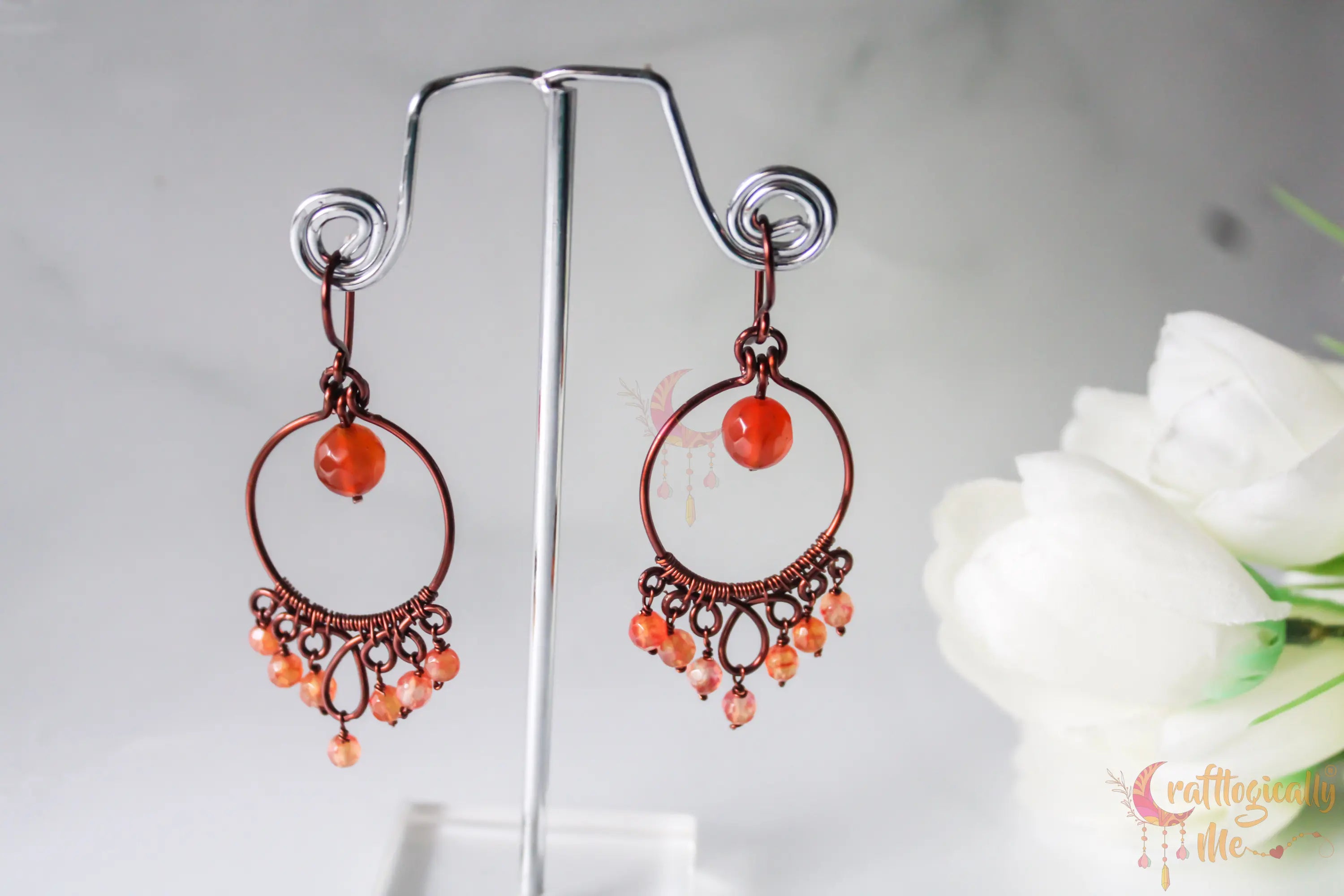 Agate Loop and Bead Drop Earrings - Handmade Wire & Gemstone Jewelry