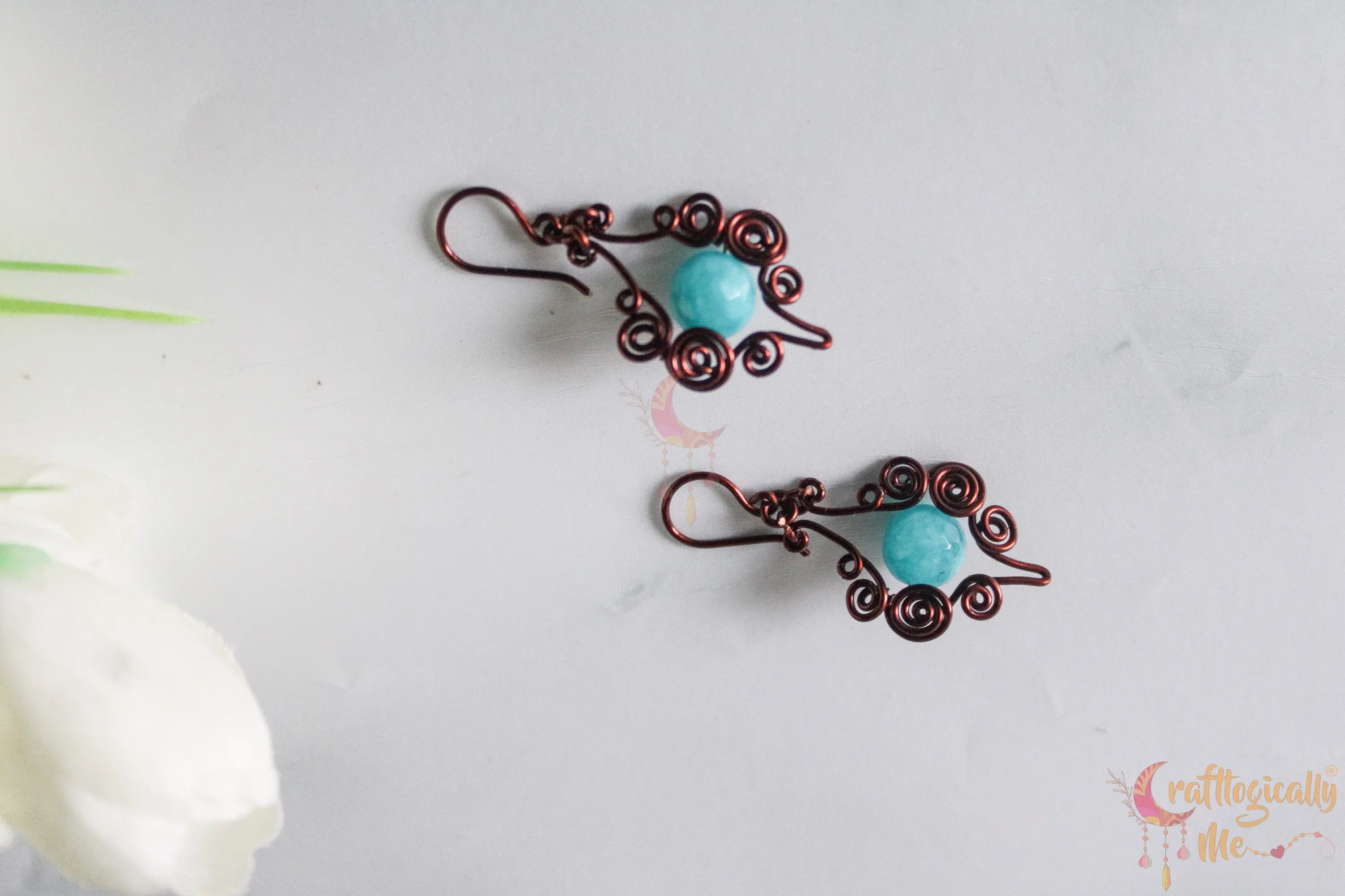 Swirls and Bead Drops Earrings - Handmade Wire & Bead Jewelry