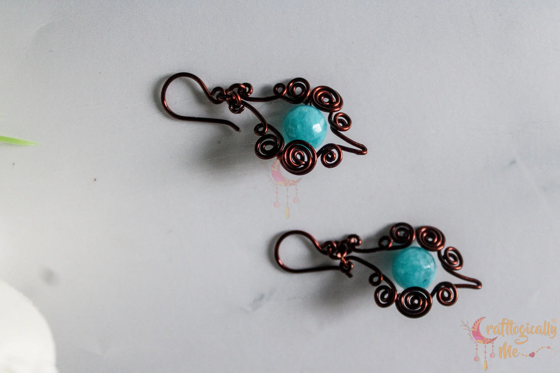 Swirls and Bead Drops Earrings - Handmade Wire & Bead Jewelry