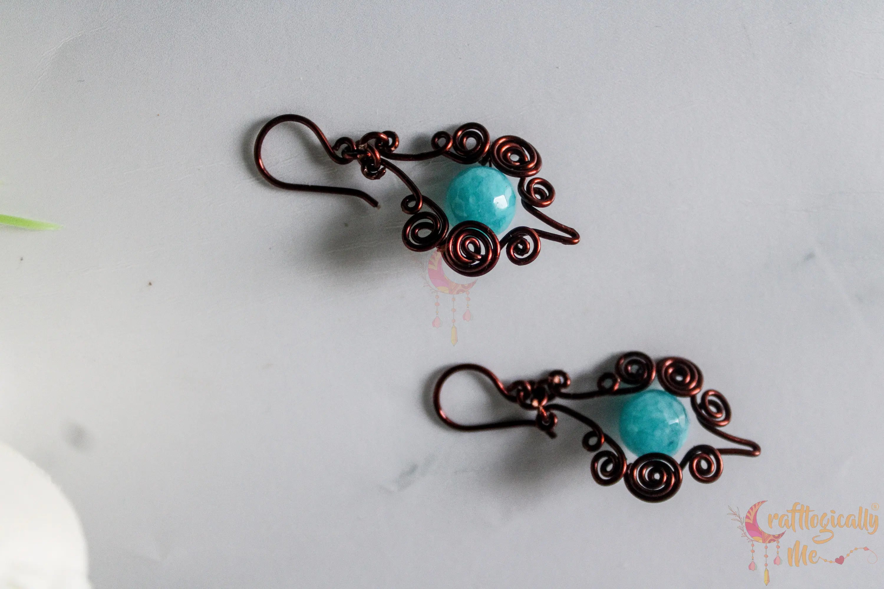 Swirls and Bead Drops Earrings - Handmade Wire & Bead Jewelry