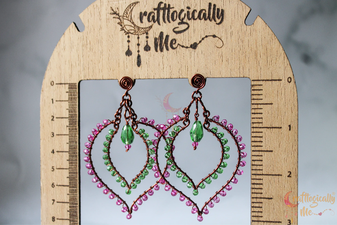 Long Bead Wrapped Drop Earrings - Handmade Wire & Bead Jewelry