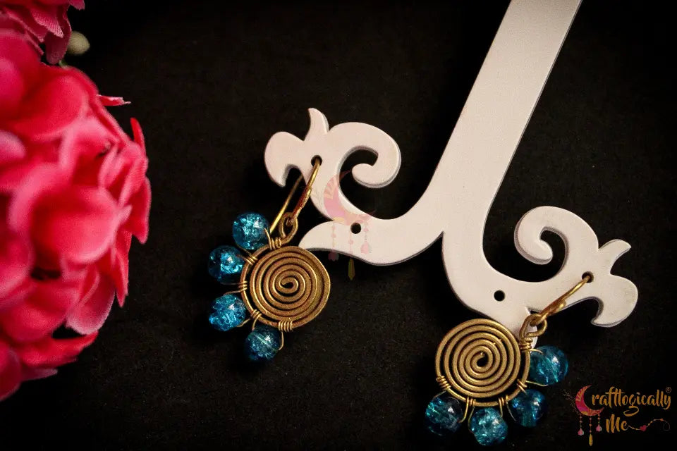 Swirly Crackle Bead Earrings - Handmade Wire & Glass Jewelry