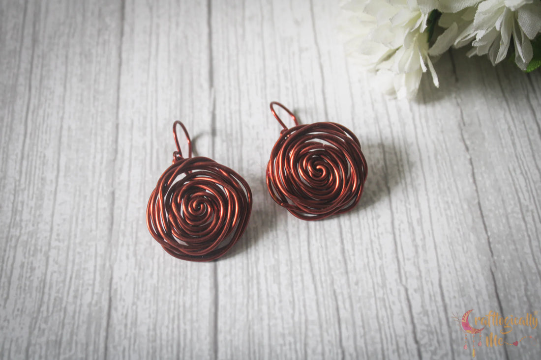 Big Rose Danglers - Handmade Wire Floral Earrings