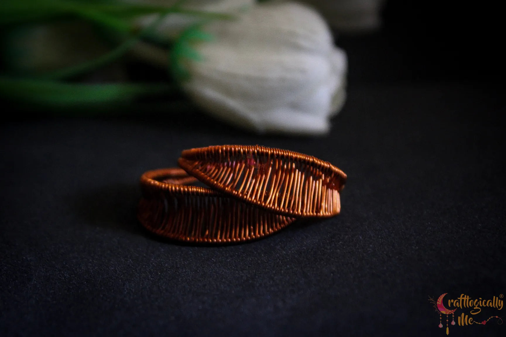 Leaf Half-Moon Wire Loom Stud - Handmade Wire Earrings