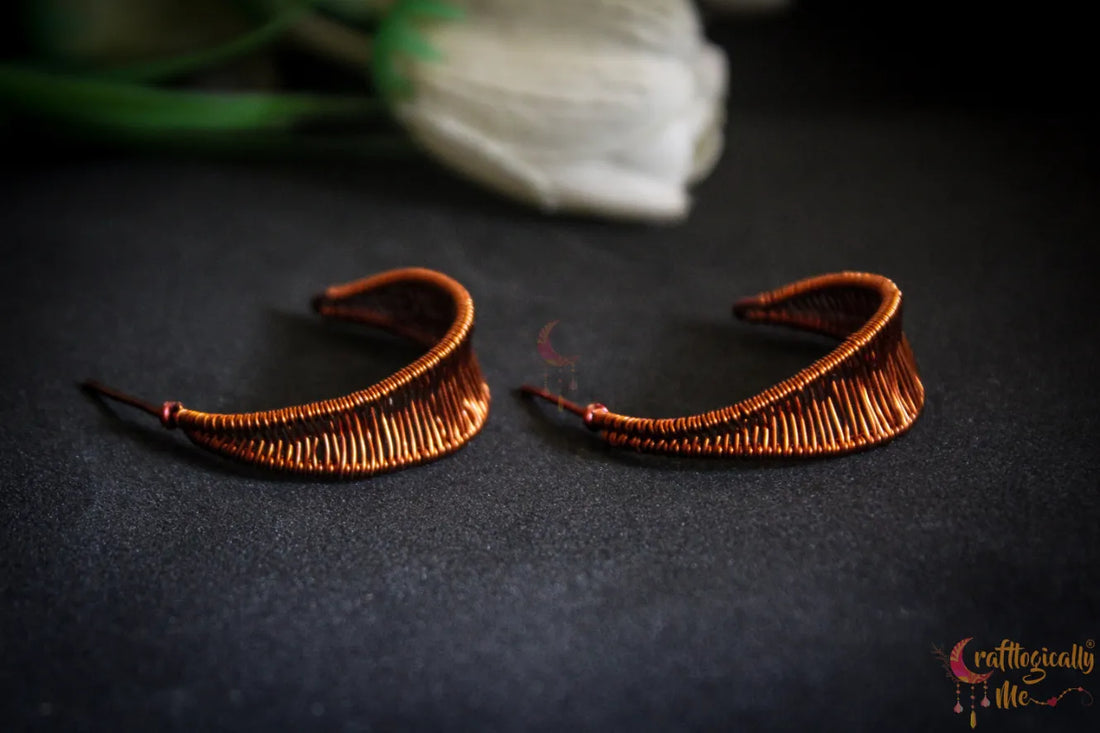 Leaf Half-Moon Wire Loom Stud - Handmade Wire Earrings