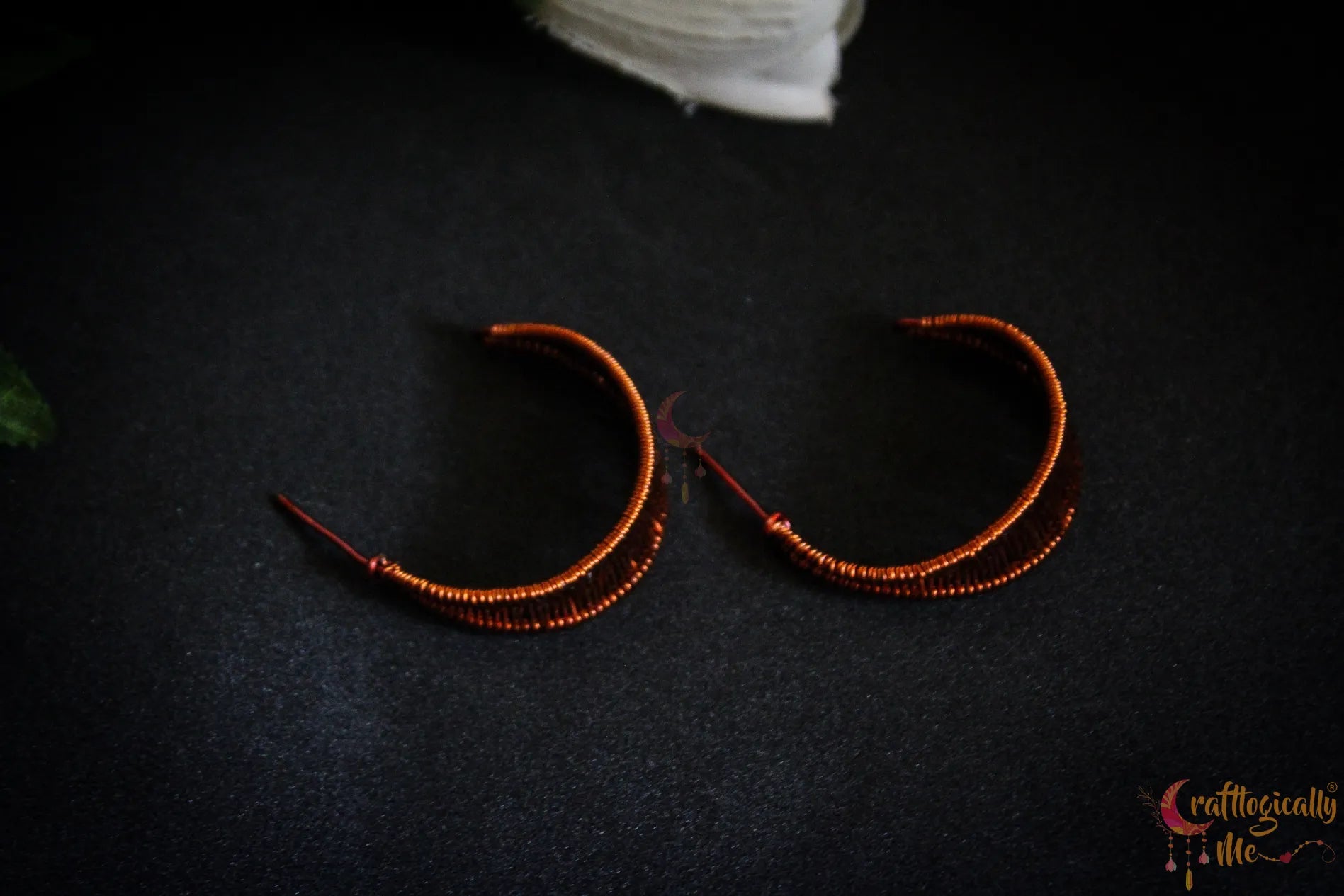 Leaf Half-Moon Wire Loom Stud - Handmade Wire Earrings