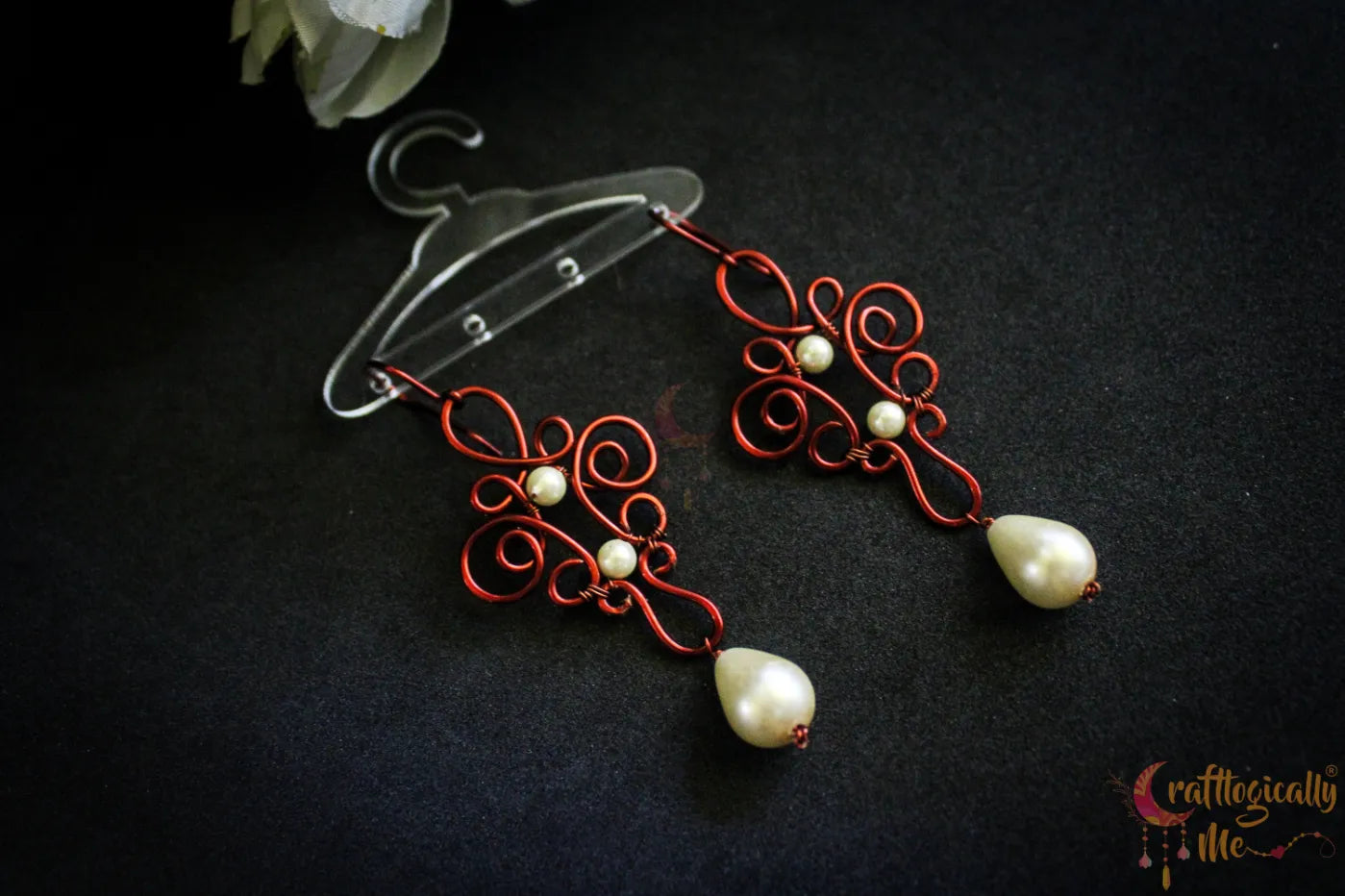 Pearl Boho Filigree Long Danglers - Handmade Wire & Pearl Jewelry