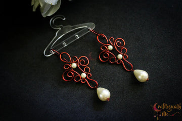 Pearl Boho Filigree Long Danglers - Handmade Wire & Pearl Jewelry