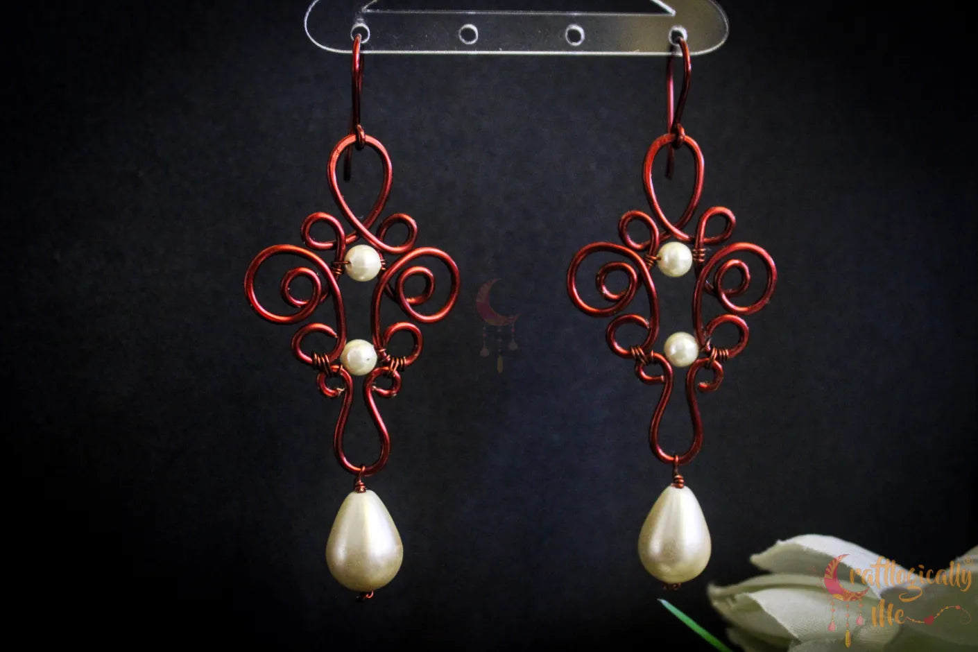Pearl Boho Filigree Long Danglers - Handmade Wire & Pearl Jewelry
