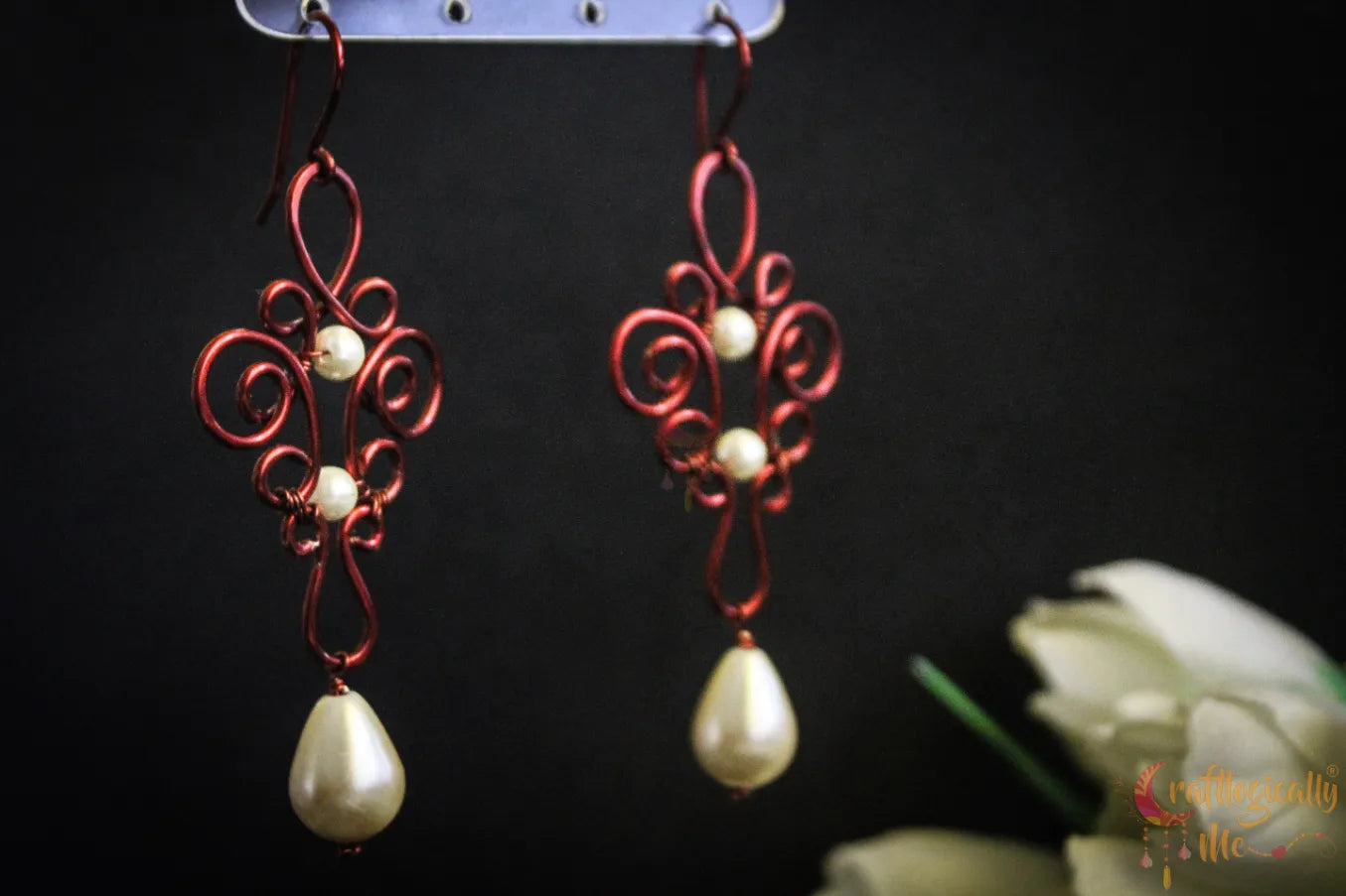 Pearl Boho Filigree Long Danglers - Handmade Wire & Pearl Jewelry