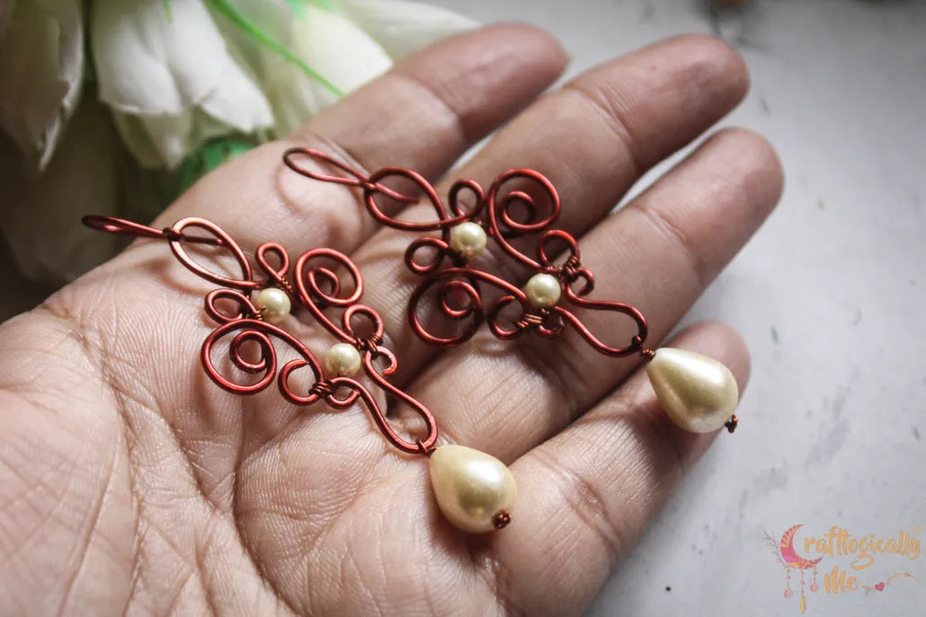 Pearl Boho Filigree Long Danglers - Handmade Wire & Pearl Jewelry