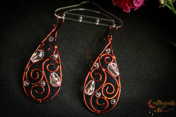 Crystal Drop Boho Filigree Long Danglers - Handmade Wire & Crystal Earrings