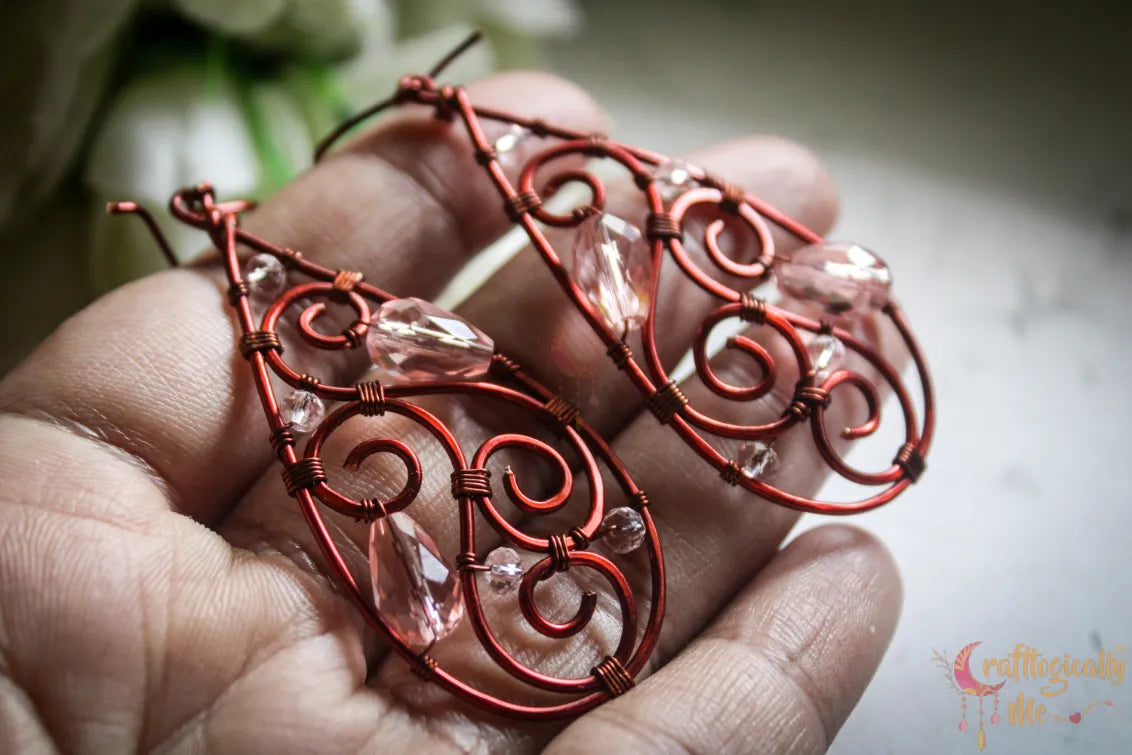 Crystal Drop Boho Filigree Long Danglers - Handmade Wire & Crystal Earrings