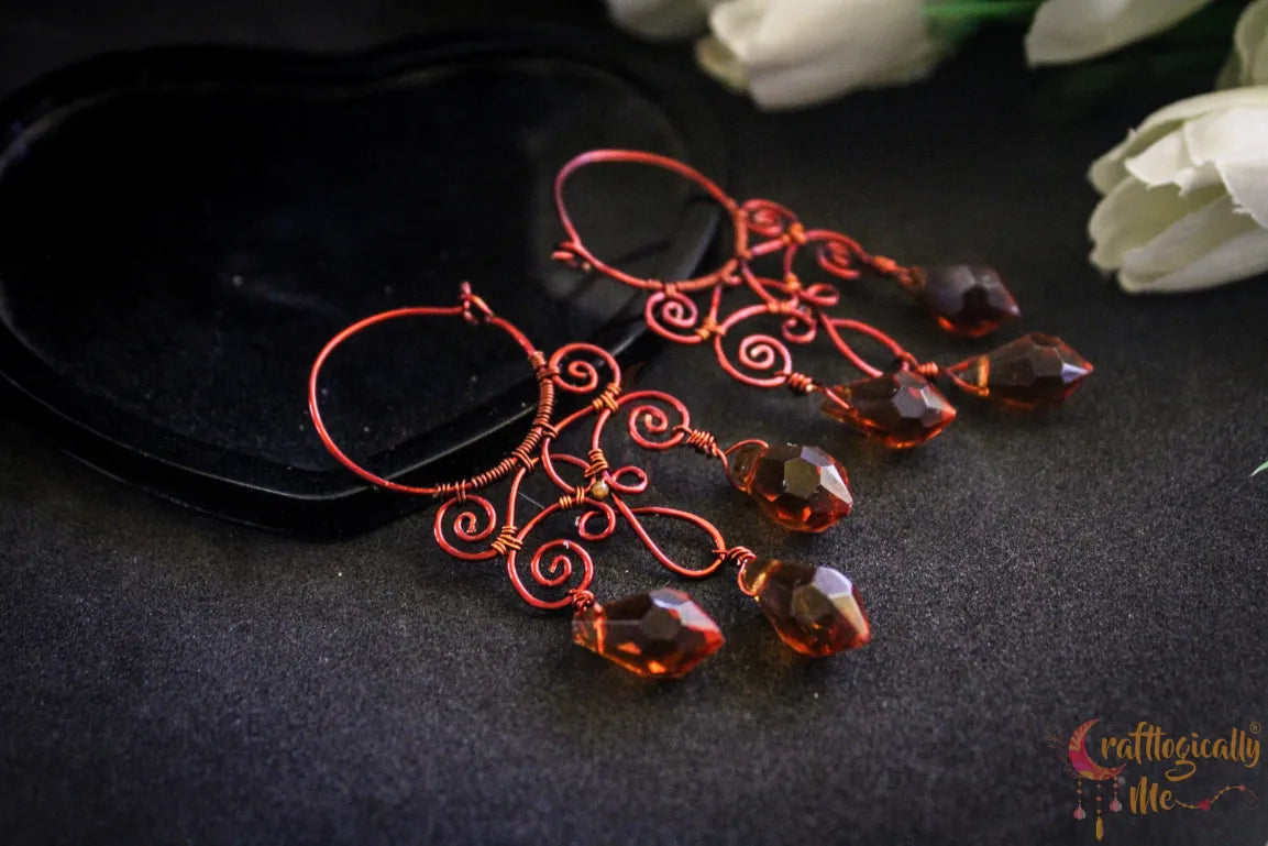Crystal Filigree Hoop Danglers - Handmade Wire & Crystal Earrings