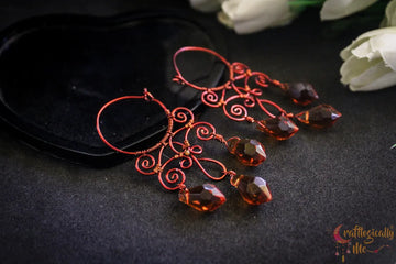 Crystal Filigree Hoop Danglers - Handmade Wire & Crystal Earrings