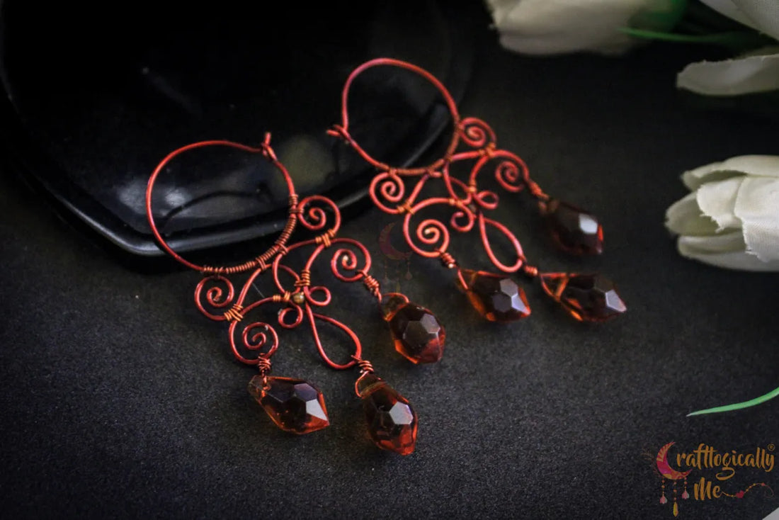 Crystal Filigree Hoop Danglers - Handmade Wire & Crystal Earrings