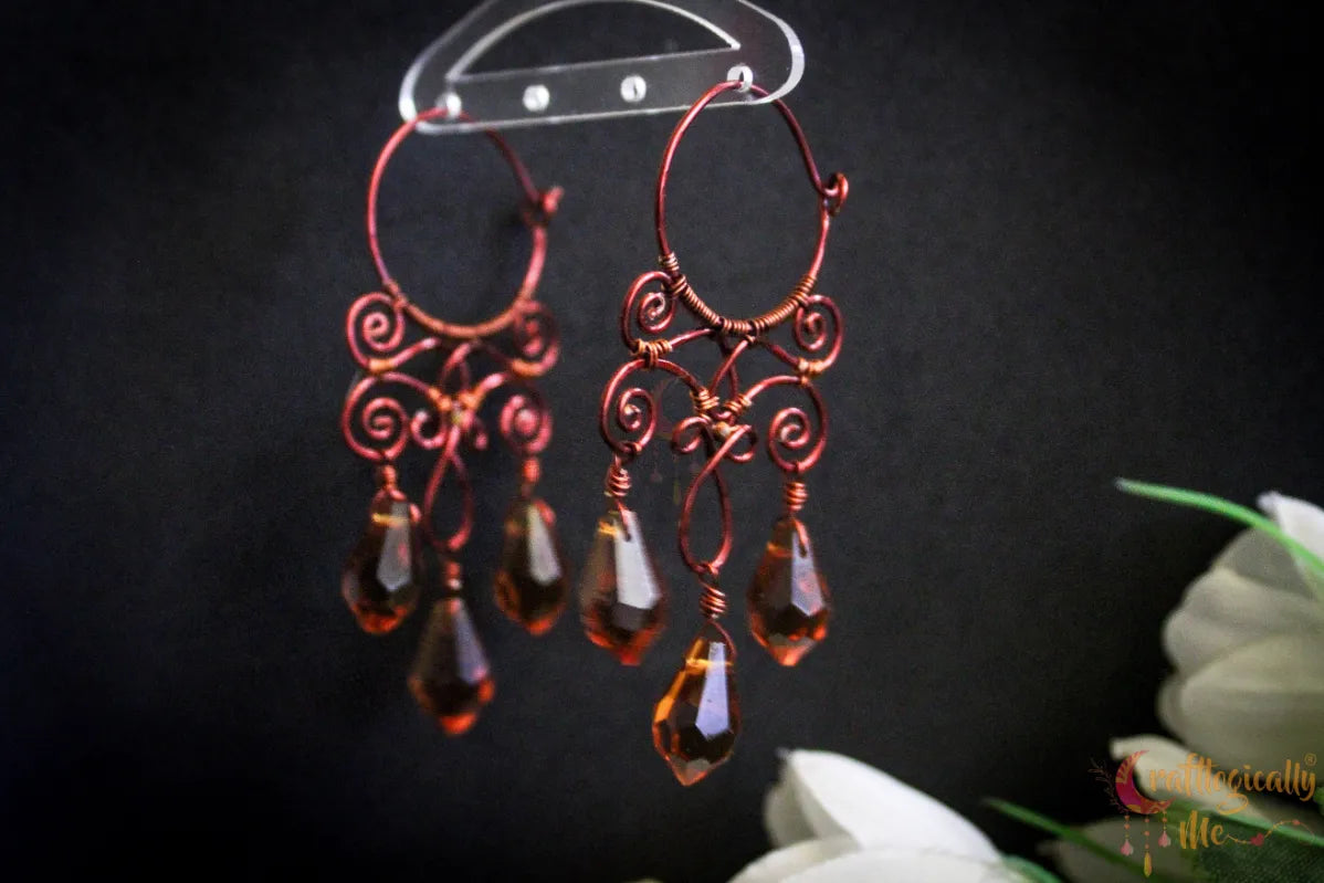 Crystal Filigree Hoop Danglers - Handmade Wire & Crystal Earrings