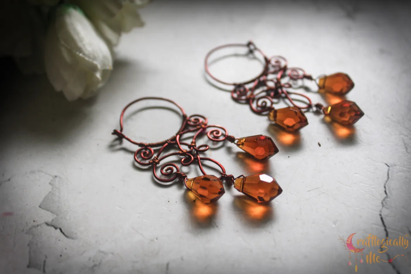Crystal Filigree Hoop Danglers - Handmade Wire & Crystal Earrings