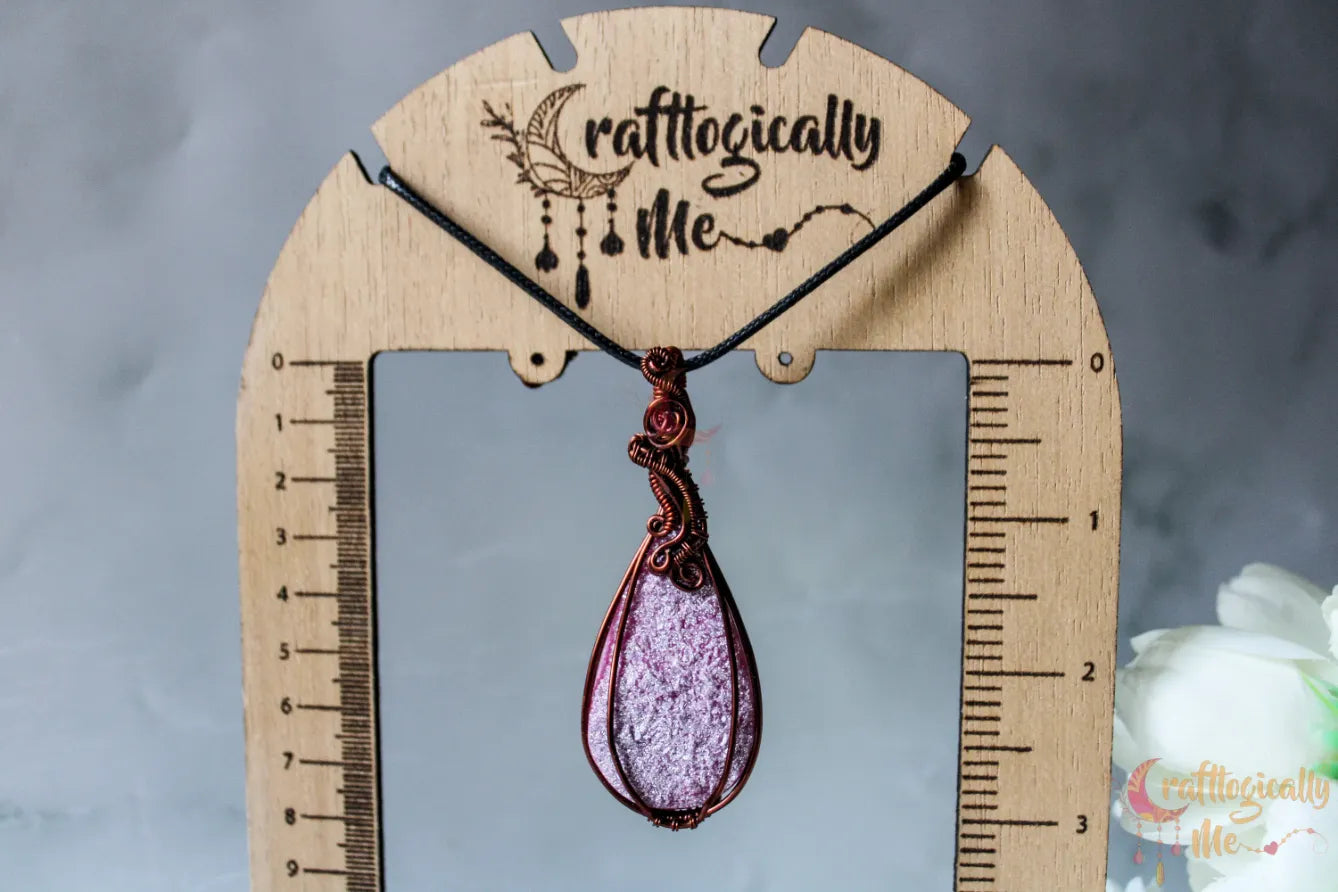 Pink Drop Resin Gemstone Pendant – Handmade Minimalistic Wire Wrap Jewelry