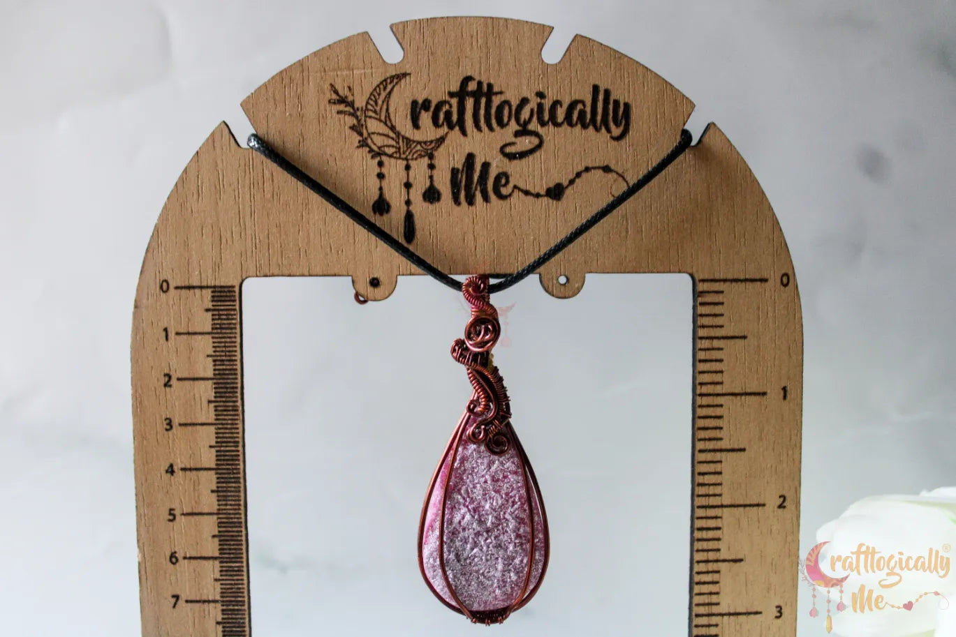 Pink Drop Resin Gemstone Pendant – Handmade Minimalistic Wire Wrap Jewelry