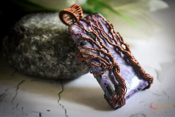 Charoite Gemstone Double Tree Pendant – Handmade Anti-Tarnish Copper Wire Wrapped Jewelry