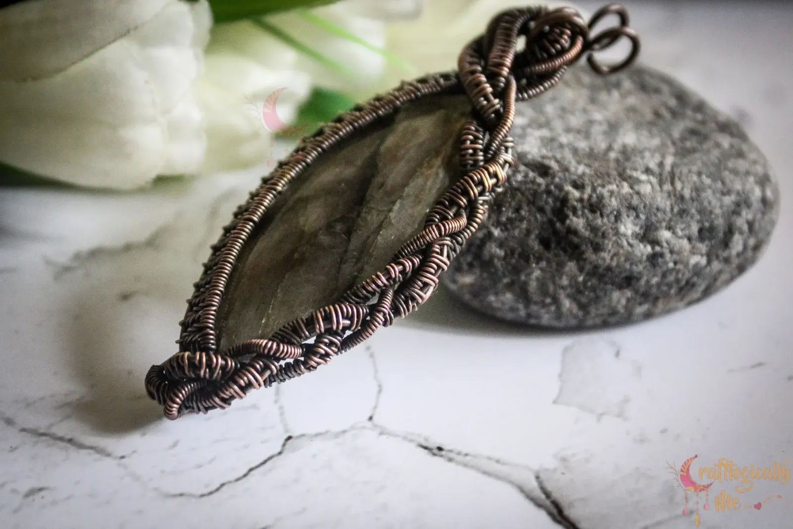 Multi Flash Labradorite Gemstone Marquee Pendant – Multi-Weave Oxidized Copper Wire Wrapped Jewelry