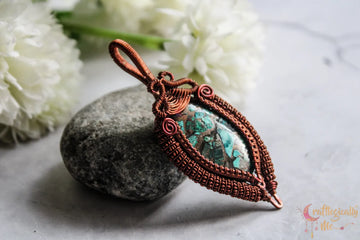 Chrysocolla Gemstone Coiled Coil Wire Wrap Pendant β Handmade Anti-Tarnish Copper Jewelry