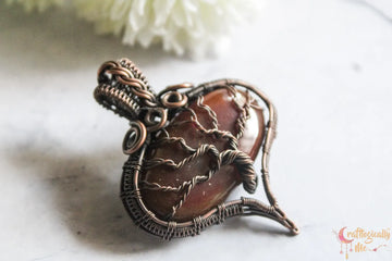Agate Gemstone Oval-Drop Tree & Wire Wrap Pendant – Handmade Oxidized Copper Jewelry