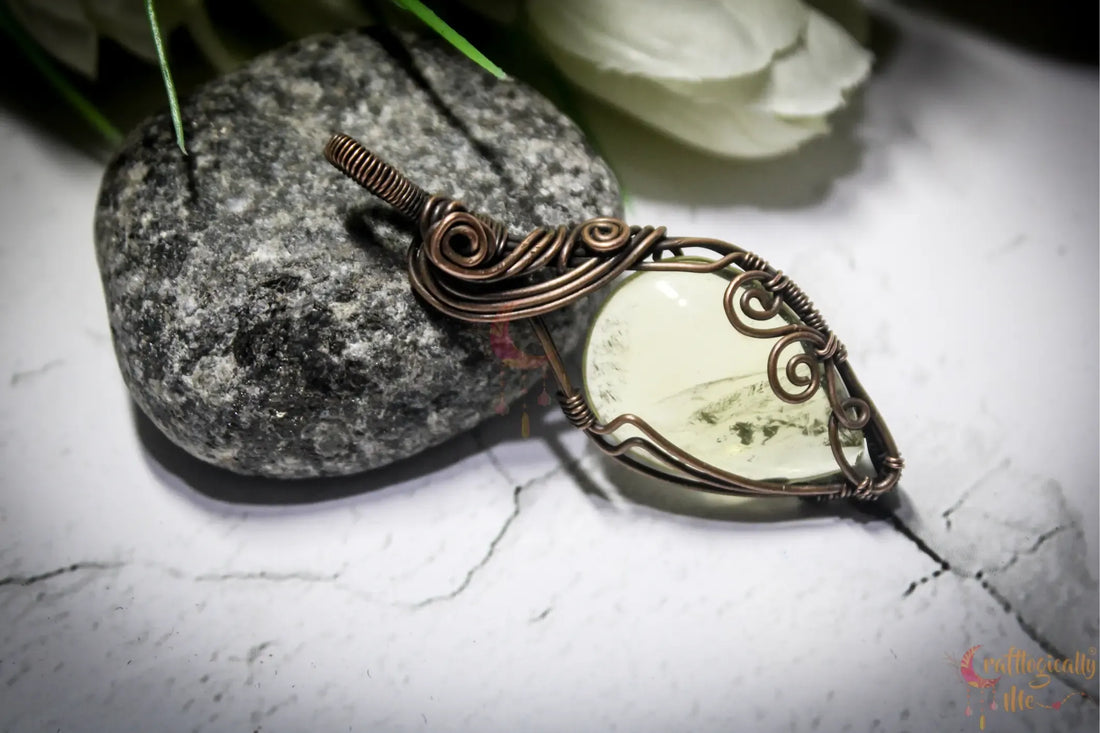 Lemon Quartz Gemstone Drop Wrap Pendant – Handmade Oxidized Copper Jewelry