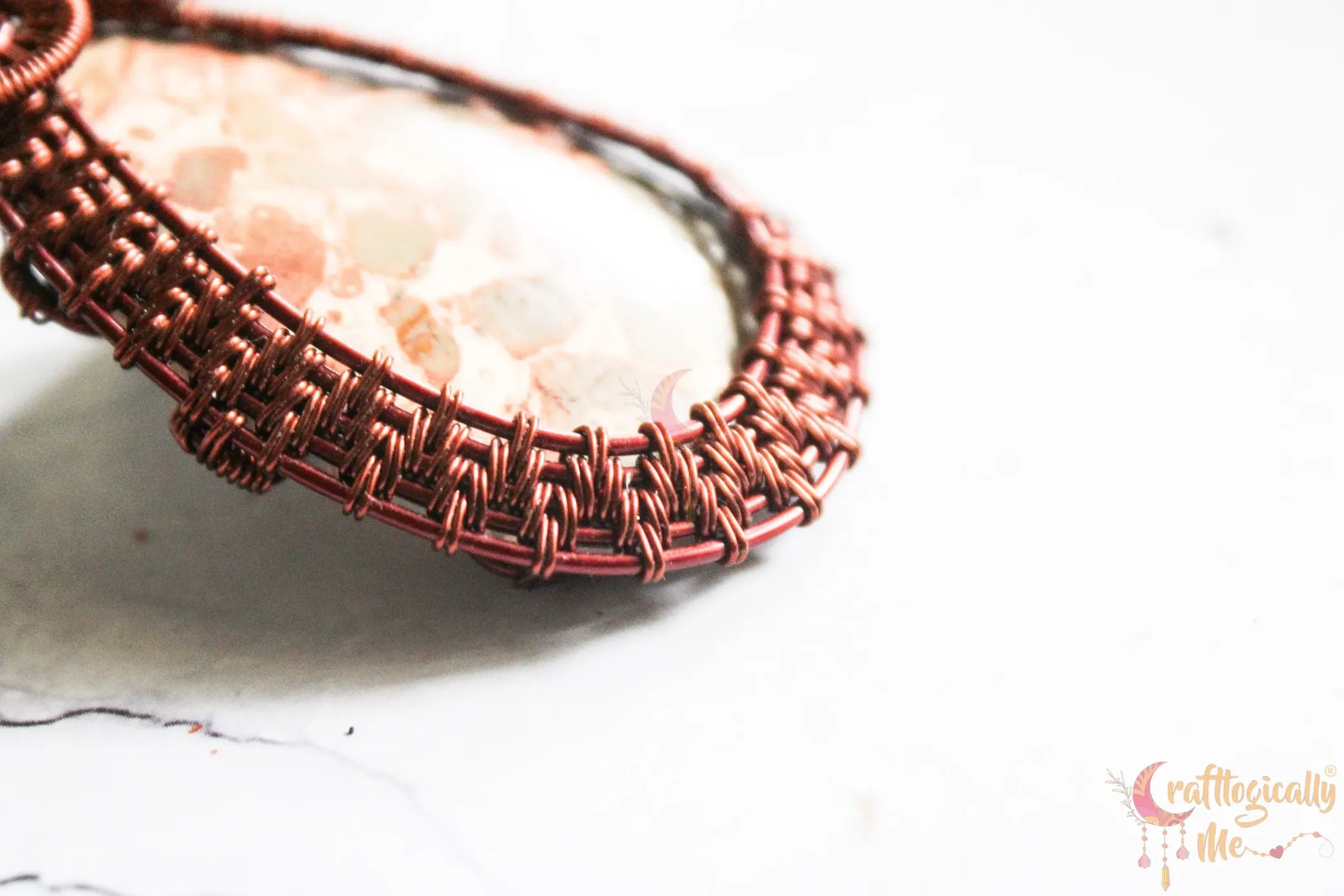 Mosaic Jasper Gemstone Drop Wrap Pendant – Handmade Anti-Tarnish Copper Wire Wrapped Jewelry