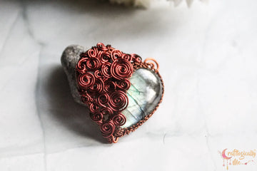 Labradorite Gemstone Drop Heart Swirls Pendant – Handmade Anti-Tarnish Copper Wire Wrapped Jewelry